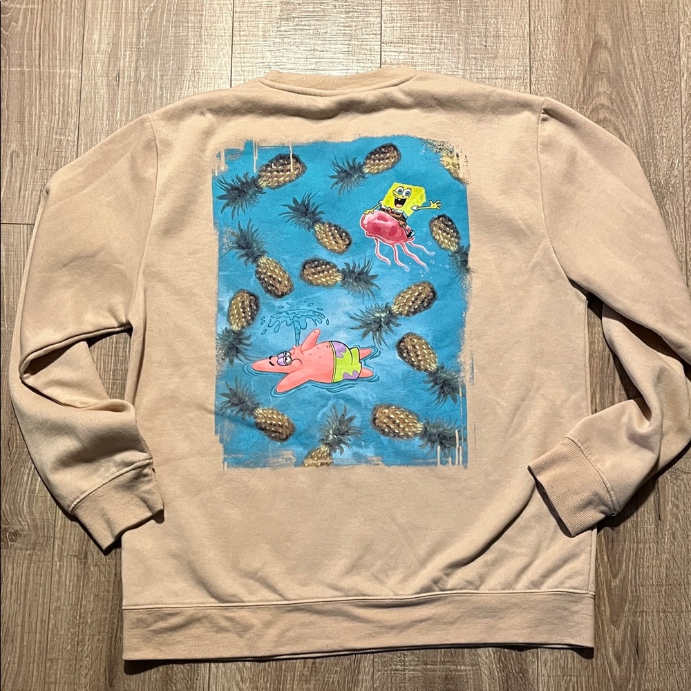 Nickelodeon Beige Crewneck Sweatshirt with SpongeBob and Patrick Graphic Size L - Picture 5 of 6